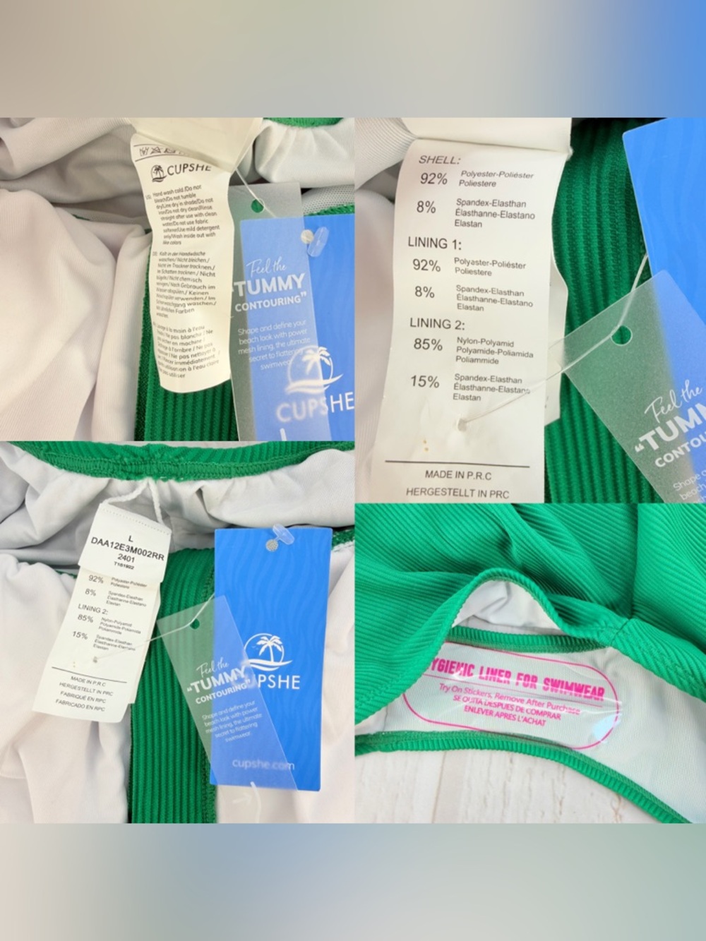 Cupshe Green Ribbed One Piece Swimsuit Size‎ L NWT Zip Front - Picture 17 of 17